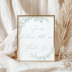 Affiche Faveurs de baby shower vertes florales intemporell