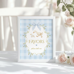 Affiche Faveurs de bébé Silly Goose en Gingham Bleu Sage