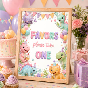 Affiche Faveurs de fête d'anniversaire de dinosaure pour f