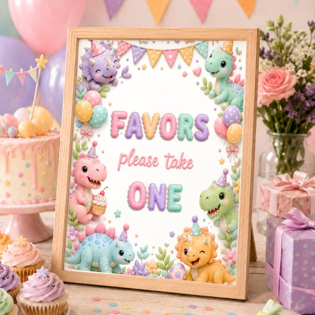 Affiche Faveurs de fête d'anniversaire de dinosaure pour f (Créateur téléchargé)