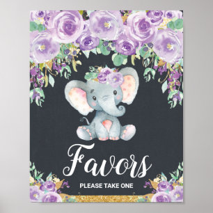 Affiche Faveurs de fête pour Baby Shower éléphant floral v