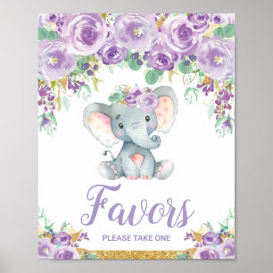 Affiche Faveurs de fête pour Baby Shower éléphant floral v