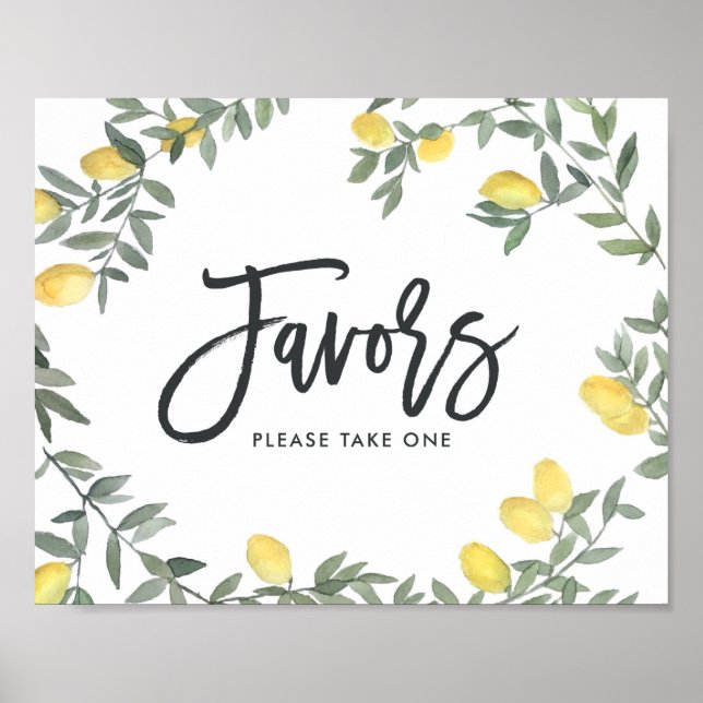 Affiche Faveurs de mariage à couronne de citron aquarelle  (Devant)