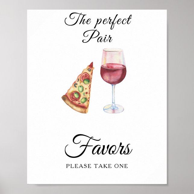 Affiche Faveurs de mariage pour la mariée : pizza et vin  (Devant)