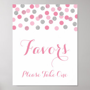 Affiche Faveurs Douche Rose & Argent S'Il Vous Plaît Prend