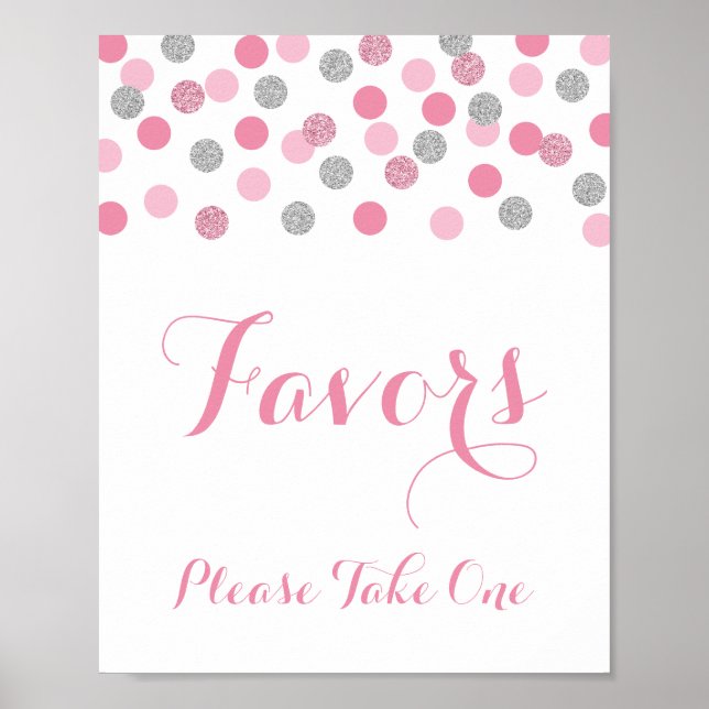 Affiche Faveurs Douche Rose & Argent S'Il Vous Plaît Prend (Devant)