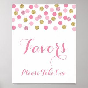 Affiche Faveurs Douche rose et or S'il vous plaît prendre 