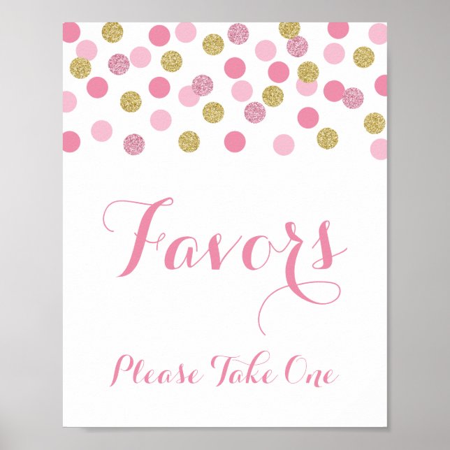 Affiche Faveurs Douche rose et or S'il vous plaît prendre  (Devant)