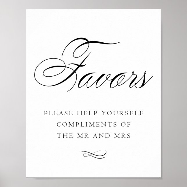 Affiche Faveurs élégantes Calligraphie noire | Panneau de  (Devant)