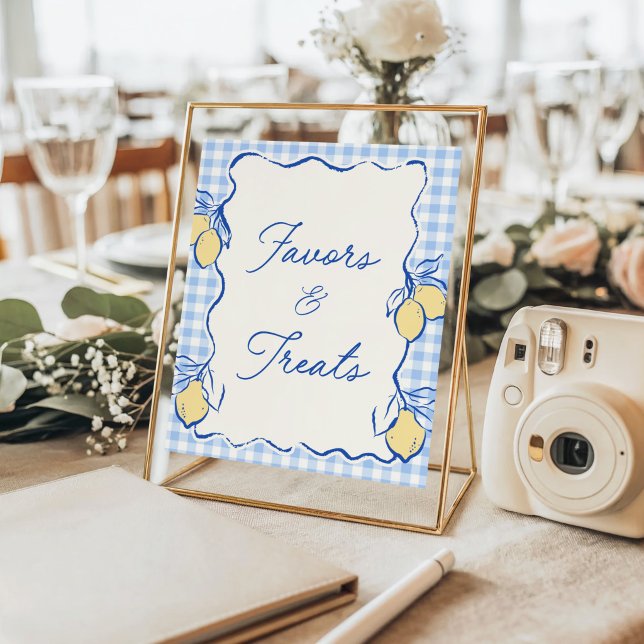 Affiche Faveurs et friandises Amalfi Citron Gingham Bleu (Créateur téléchargé)