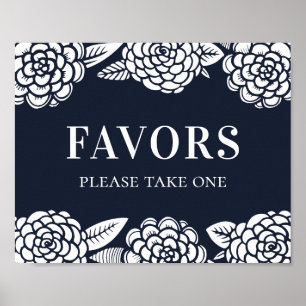 Affiche Faveurs. Fleurs modernes de la marine. Mariage flo