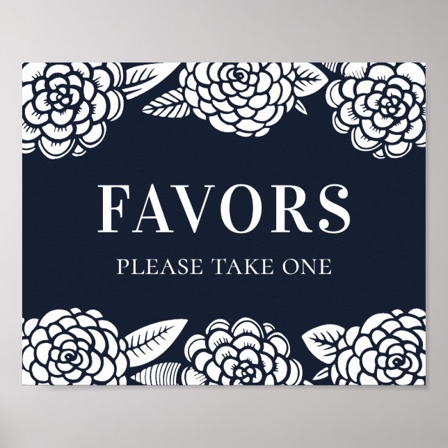 Affiche Faveurs. Fleurs modernes de la marine. Mariage flo (Devant)