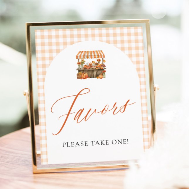 Affiche Faveurs Gingham d'Automne Fraîche du Marché (Fall Gingham Fresh Off The Market Favors Sign)