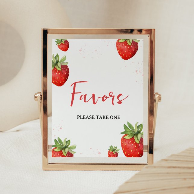 Affiche Faveurs minimalistes de fraises rouges (Berry Sweet Baby Shower Favors Sign)