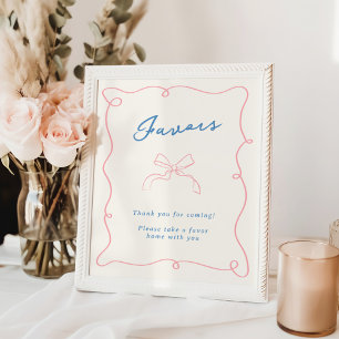 Affiche Faveurs Rose et Bleu Dessinées à la Main avec Fant