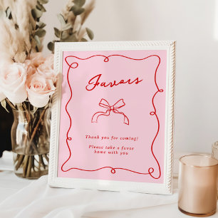 Affiche Faveurs rose et rouge dessinées à la main de maniè