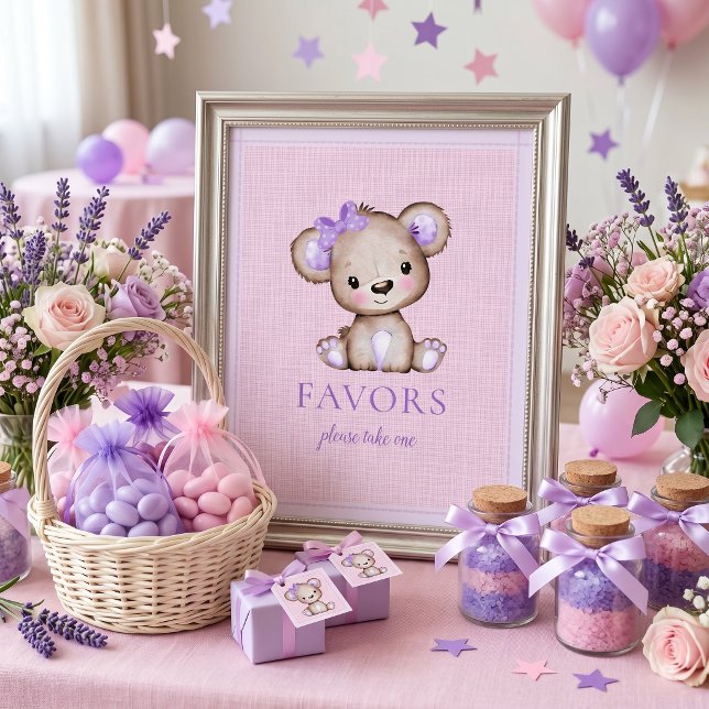 Affiche Faveurs Signe Ourse Fille Mignonne Baby Shower Vio (Créateur téléchargé)