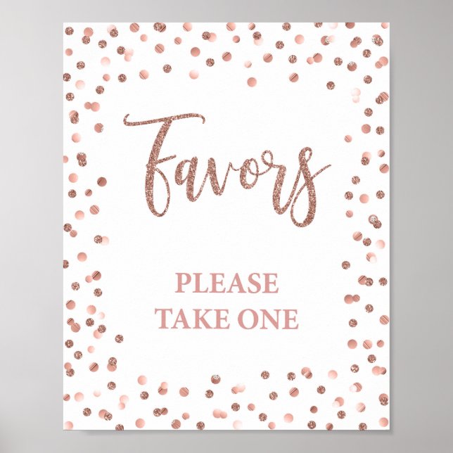 Affiche Favor Party Sign Rose Gold Glitter Confetti (Devant)