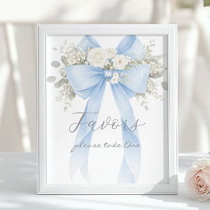 Affiche Favoris Baby Shower Bleu Eucalyptus Nœud