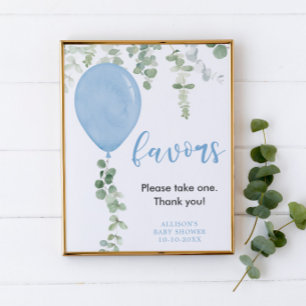 Affiche Favoris ballons bleus baby shower verdoyant