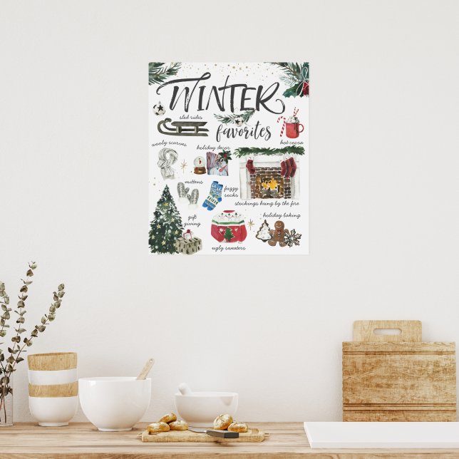 Affiche Favoris de l'hiver tendance | Illustrations aquare (Cuisine)
