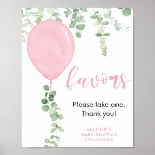 Affiche Favoris signer ballons roses baby shower verdoyant