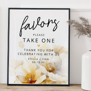 Affiche Favoris S'il Vous Plaît Prenez Un Floral Blanc Or