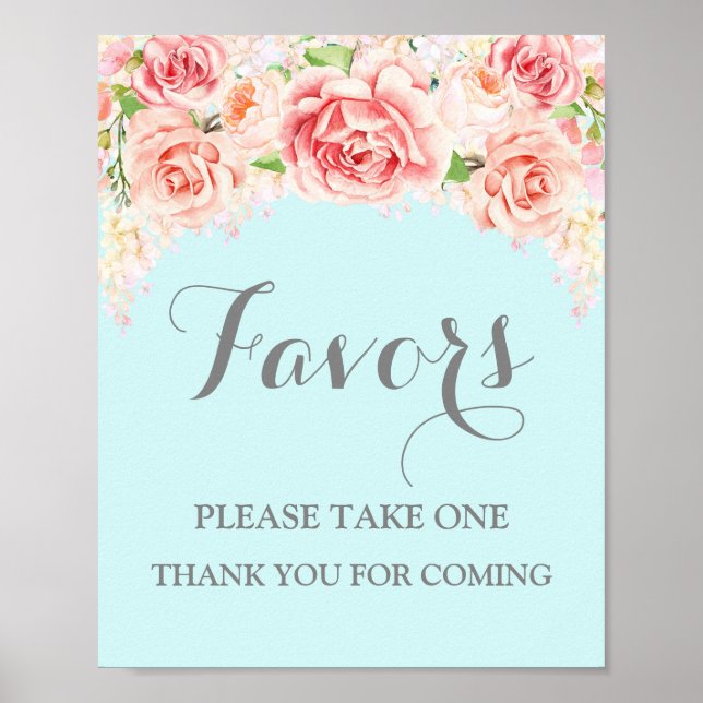 Affiche Favoriser Baby shower Signal rose Aquarelle Bleu (Devant)