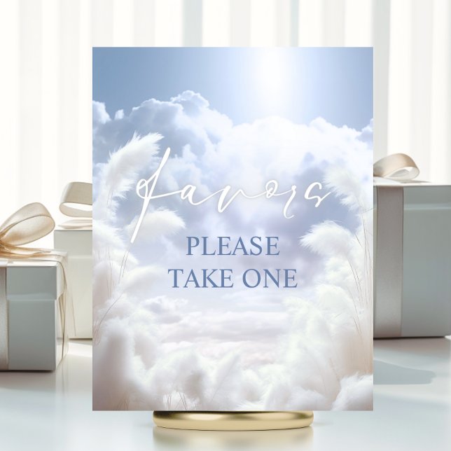 Affiche Favoriser Connexion Cloud Neuf 9 Fête des mariées  (Favors Sign On Cloud Nine 9 Pampas Bridal Shower | Please Take One (for guests))