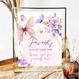 Affiche Favoriser Papillon Floral Jardin Douche Anniversai