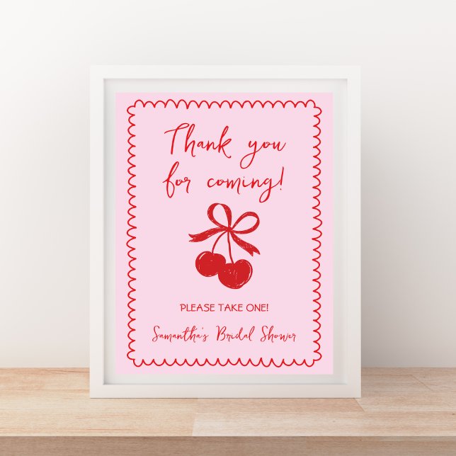 Affiche Favoriser S'Il Vous Plaît Prendre Une Fête des mar (Favors Please Take One Cherry Bow Bridal Shower Poster)