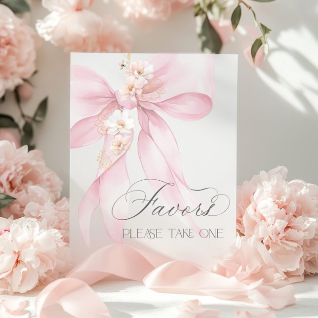 Affiche Favors de baby shower à l'aquarelle Ruban Rose (Créateur téléchargé)