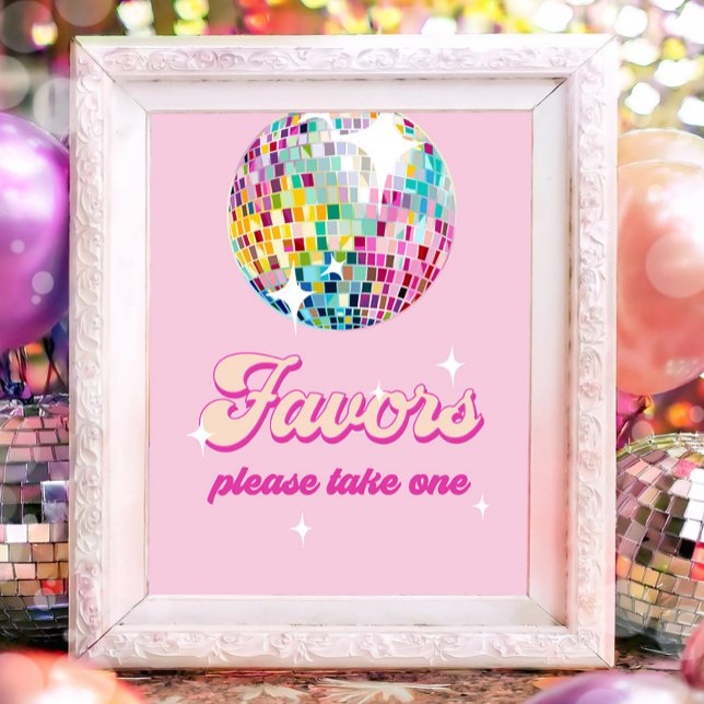 Affiche Favors Disco Ball Retro Groovy Girl Pink Birthday (Créateur téléchargé)