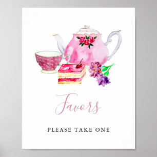 Affiche Favors Mariage Shower Tea Party Rose Aquarelle