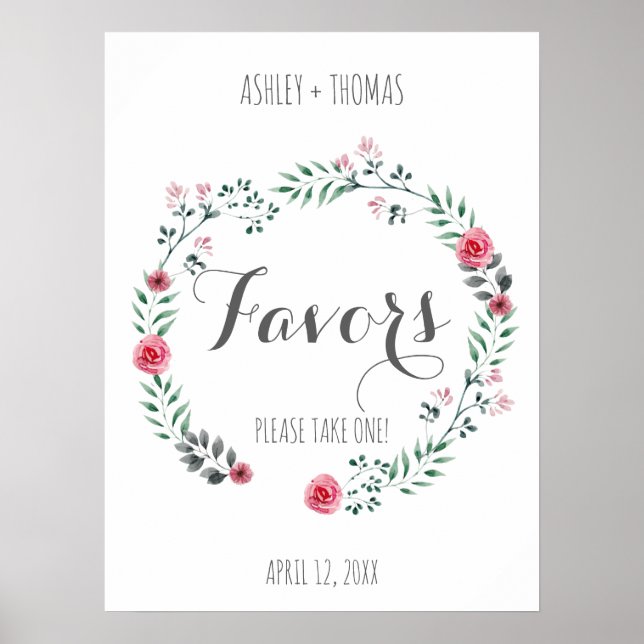 Affiche FAVORS Mariage signe de calligraphie florale (Devant)