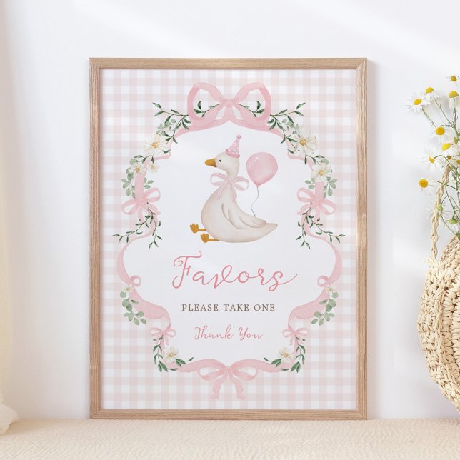 Affiche Favors Sign - Pink Bow One Silly Goose Table Sign (Créateur téléchargé)