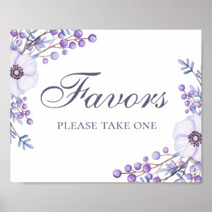 Affiche Favors take one. Purple flowers wedding sign