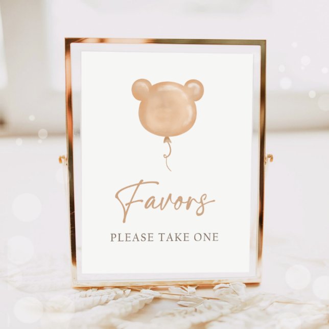 Affiche Favors Teddy Bear Balloon Boho Neutral Birthday  (Créateur téléchargé)