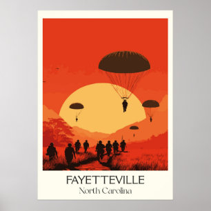 Affiche Fayetteville NC Vintage Parachute Jump Sunset Art