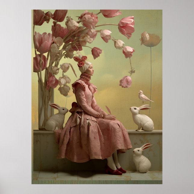Affiche *~* FD2 22 Surreal  Bird  Flowers Rabbit Fantasy (Devant)