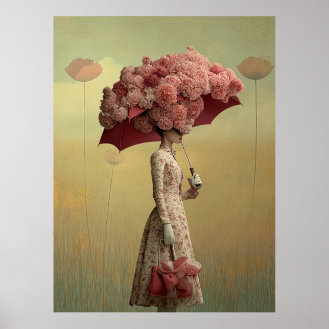 Affiche *~* FD2 26 Surréaliste Fleurs Rétro Parapluie Vint (Devant)