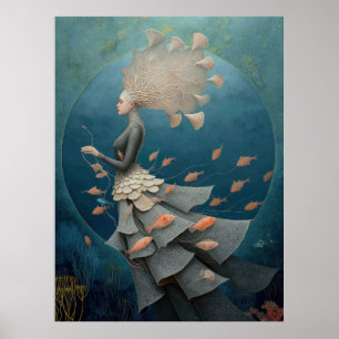 Affiche *~* FD2 7  Déesse de l'Eau Fantastique Mer Sirène 