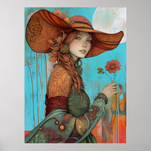 Affiche *~* FD2 Automne Fille Automne Retro Fleur Casquett