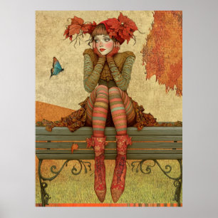 Affiche *~* FD2 Automne Whimsical Autumn Retro Butterfly 1