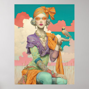 Affiche FD2 Bohème Bohème Été Glam Femme Oiseau 41