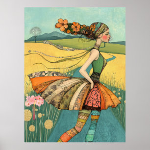 Affiche FD2 Floral Rétro Fantaisiste Fille Art Vintage 17