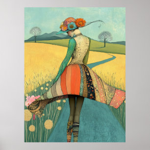 Affiche FD2 Floral Rétro Fantaisiste Fille Art Vintage 34