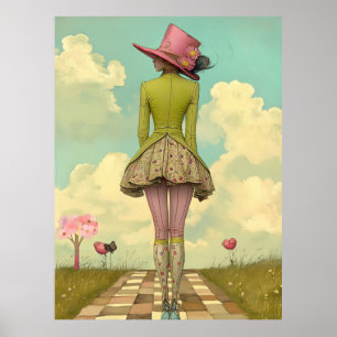 Affiche FD2 Rétro Fille Art Fantaisiste Vintage Floral 12