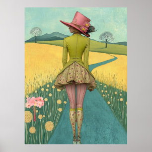 Affiche FD2 Rétro Fille Artistique Fantaisiste  12 Floral 
