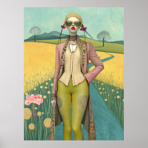 Affiche FD2 Rétro Fille Capriceuse Art Vintage Floral 20